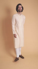 Beige Blossom Embroidered Silk Kurta Set
