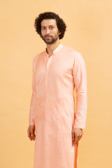 Apricot Dream: Pastel Peach Silk Kurta Set