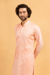 Apricot Dream: Pastel Peach Silk Kurta Set