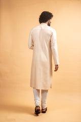 Beige Blossom Embroidered Silk Kurta Set