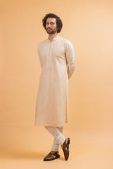 Beige Blossom Embroidered Silk Kurta Set