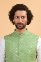 FERN : Green Chikanakri Kurta Jacket
