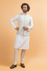 Ashen : Grey Chikankari Embroidered Nehru Jacket