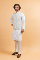 Ashen : Grey Chikankari Embroidered Nehru Jacket