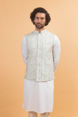 Ashen : Grey Chikankari Embroidered Nehru Jacket