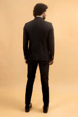 JACQURED JET : Textured Black Bandhgala