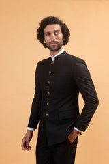 Jacquerd Jet : Solid Black Bandhgala