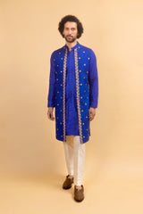 AZURE : Blue Embroidered Jacket Kurta Set