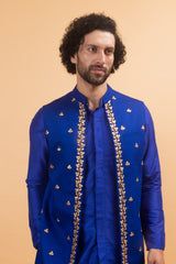 AZURE : Blue Embroidered Jacket Kurta Set