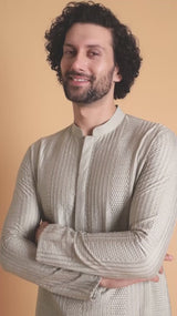 Champagne Dreams : Tapestry Beige Silk Kurta Set