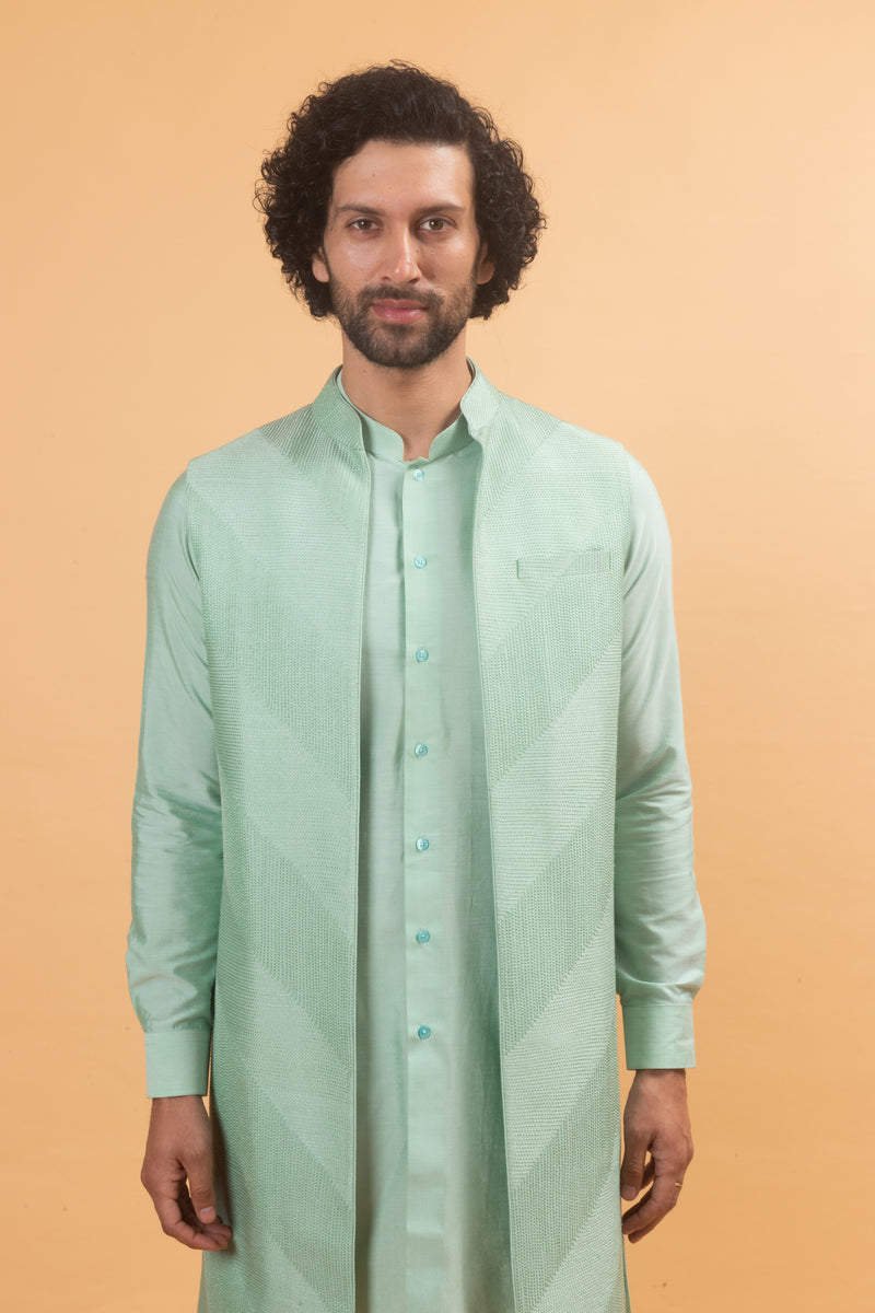 Tranquil : Mint Green Jacket Kurta Set