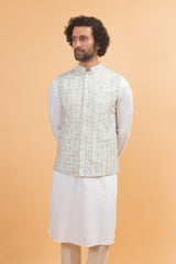 Ashen : Grey Chikankari Embroidered Nehru Jacket